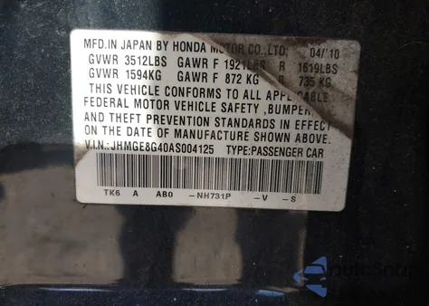 2010 Honda Fit Sport z USA, uszkodzony, nr VIN JHMGE8G40AS004125